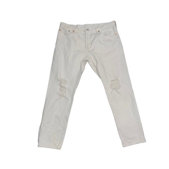 Women Levi's 501 Button Fly White Distress Denim Jeans Pants Size 31x32 - Picture 1 of 6